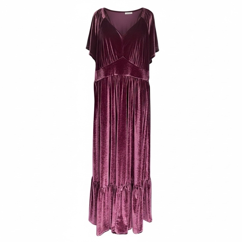 Torrid Women's 2 Merlot Crushed Velvet Empire Waist Maxi Dress Pockets Gothic